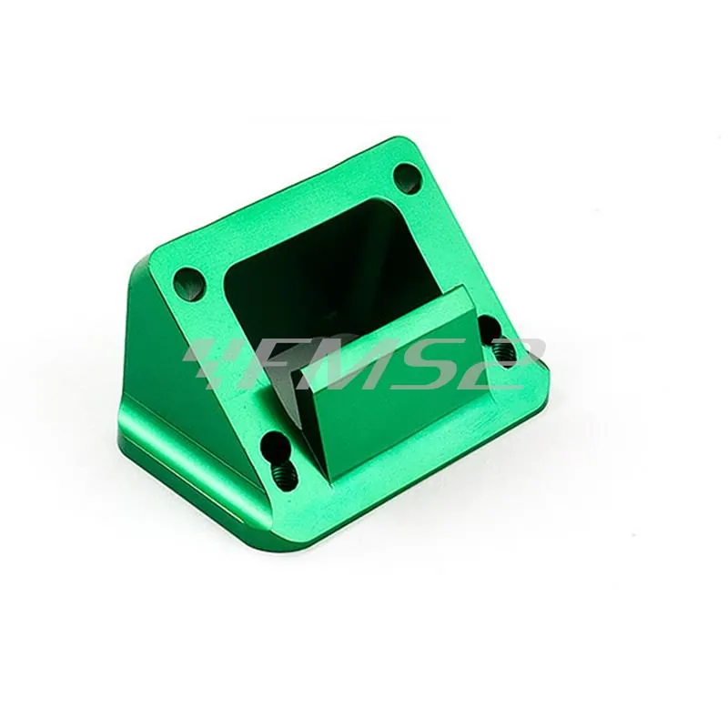 Collettore in gomma con basetta in alluminio di colore verde anodizzato MXS big valve high flow system per scooter con motore Minarelli verticale Booster, ricambio MXS010