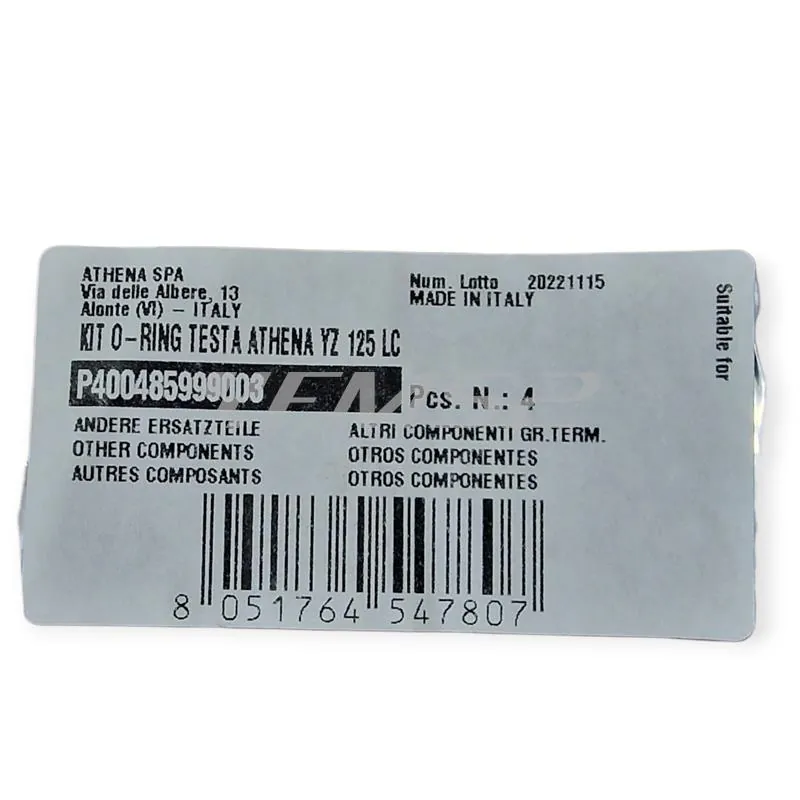Kit guarnizioni o-ring testa cilindro Athena P400485999003 per Yamaha YZ 125 (1997-2011) e Gas Gas EC 125 (2013-2015)
