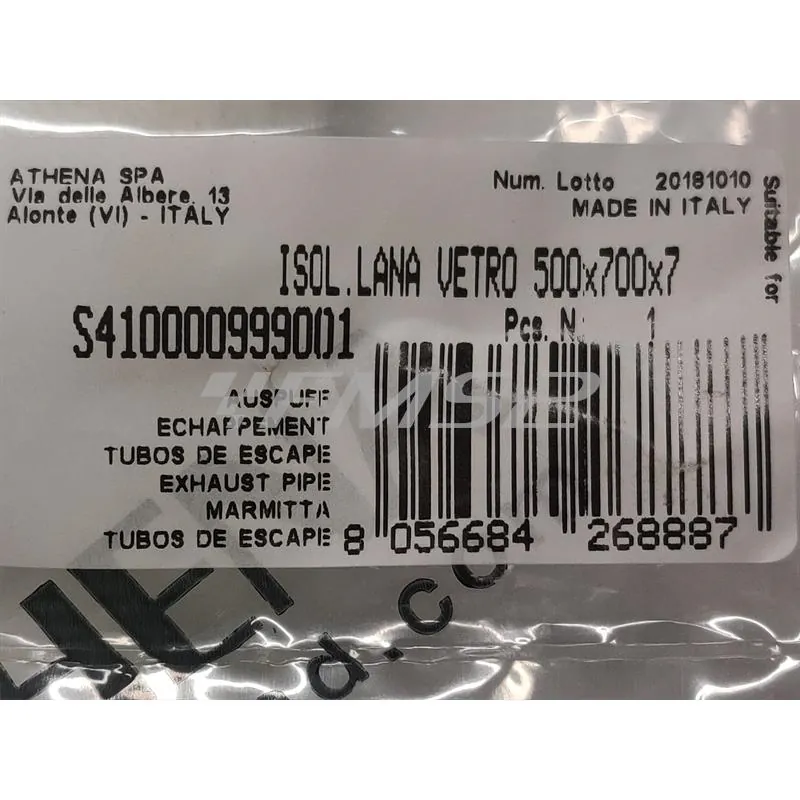 Foglio isolante di lana vetro per silenziatori marmitte 2 e 4 tempi con misura 500 x 700 x 7 mm (ATHENA), ricambio S410000999001