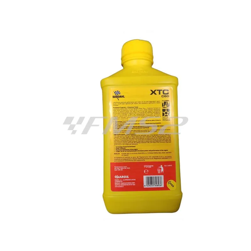Olio motore Bardahl XTC C60 con gradazione 10W30 sintetico 100% per utilizzo moto, flacone da 1 litro, ricambio 348140