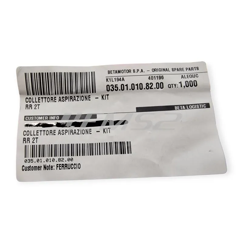 Collettore aspirazione specifico per BETA ENDURO RR 125 2T prodotti dopo il 2018 e ENDURO RR 200 2T prodotti dopo il 2019, ricambio 035.01.010.82.00