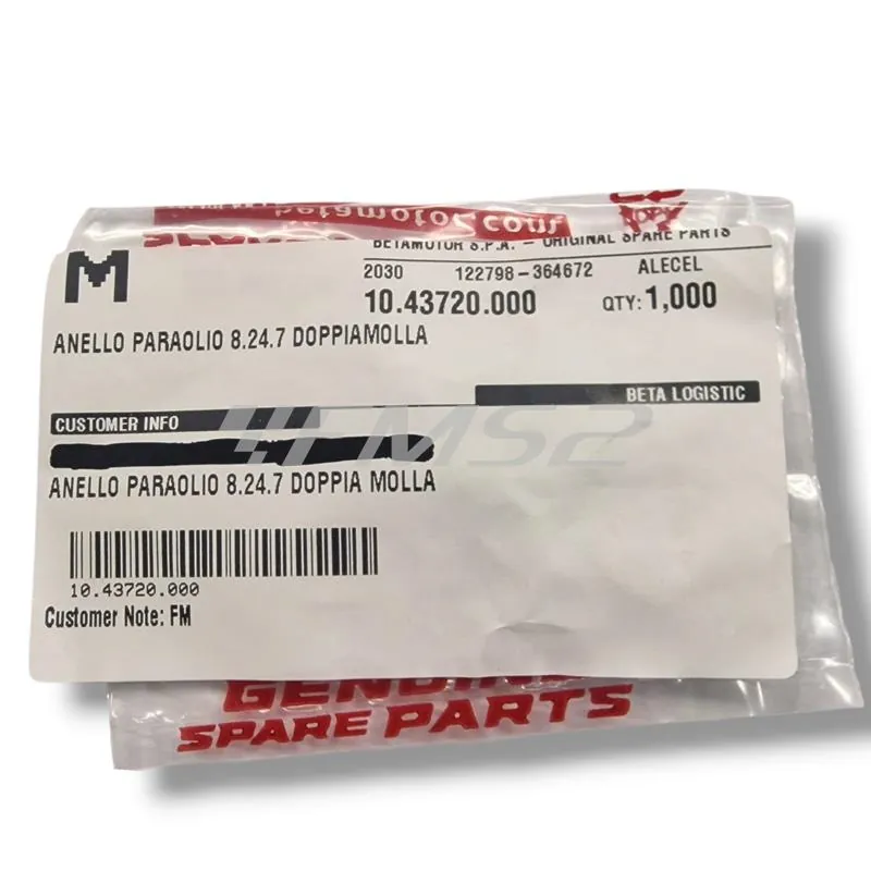 Paraolio 8x24x7 NAK DC con doppia molla specifico pompa acqua - originale BETA - per tutti i modelli 2t dal 2013 con motore Beta, ricambio 10.43720.000