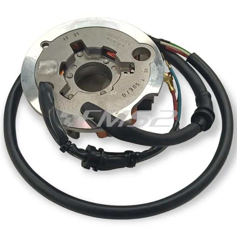 Statore originale Ducati - Piaggio con 7 cavi e tensione a 6 Volt per Piaggio Vespa 125 primavera ET3 prodotte dal 1976 fino al 1983 con riferimento originale 186974, ricambio 404011570