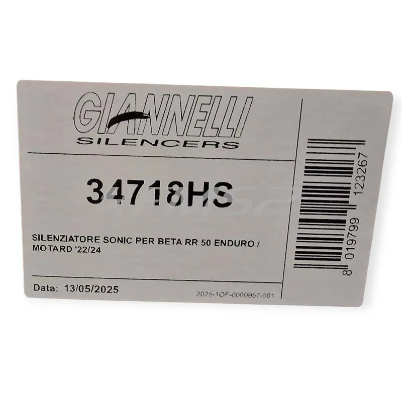 Silenziatore Giannelli Sonic 34718HS per BETA ENDURO/MOTARD RR 50cc prodotti dal 2022 in poi (type C5) con Ø innesto 24mm omologato in alluminio anodizzato argento