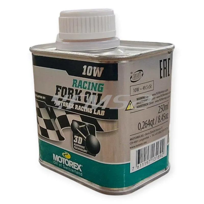 Olio forcelle racing Motorex con densità 10W - lattina da 250 ml, ricambio M308017