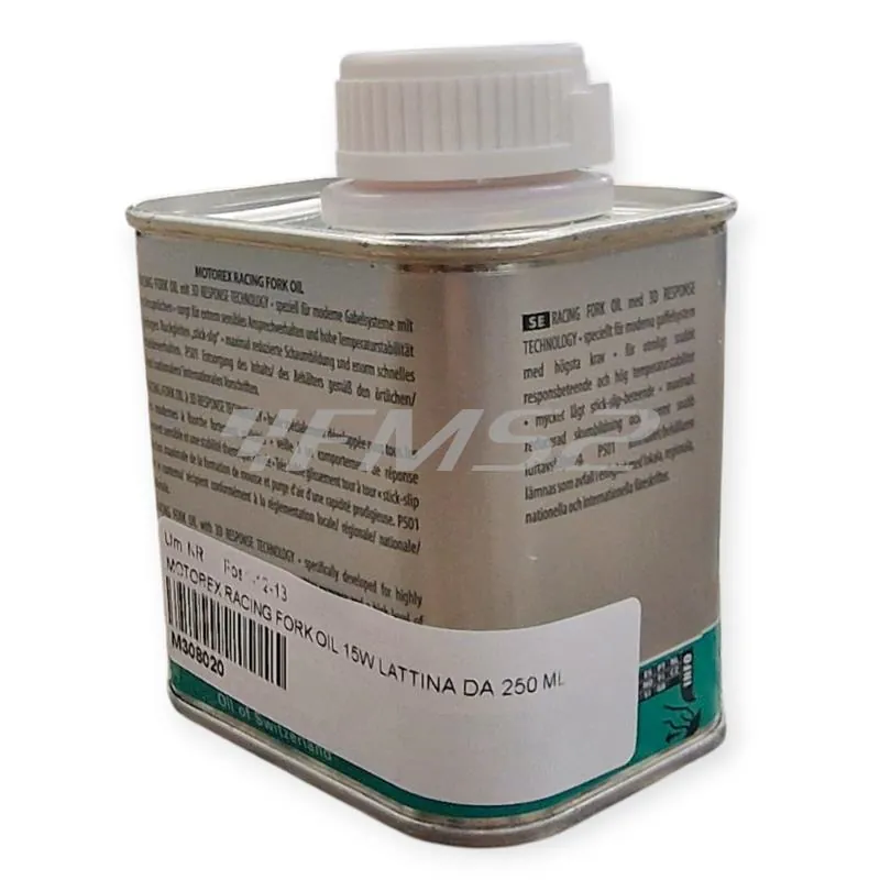 Olio forcelle racing Motorex con densità 15W - lattina da 250 ml, ricambio M308020