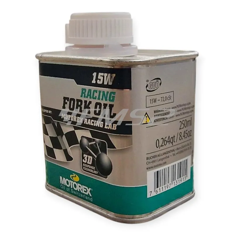 Olio forcelle racing Motorex con densità 15W - lattina da 250 ml, ricambio M308020