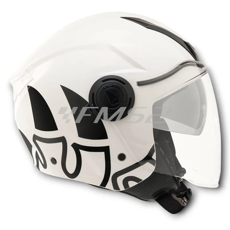 Casco jet Malossi di colore bianco e grafiche nere con taglia S, ricambio 3915640W3