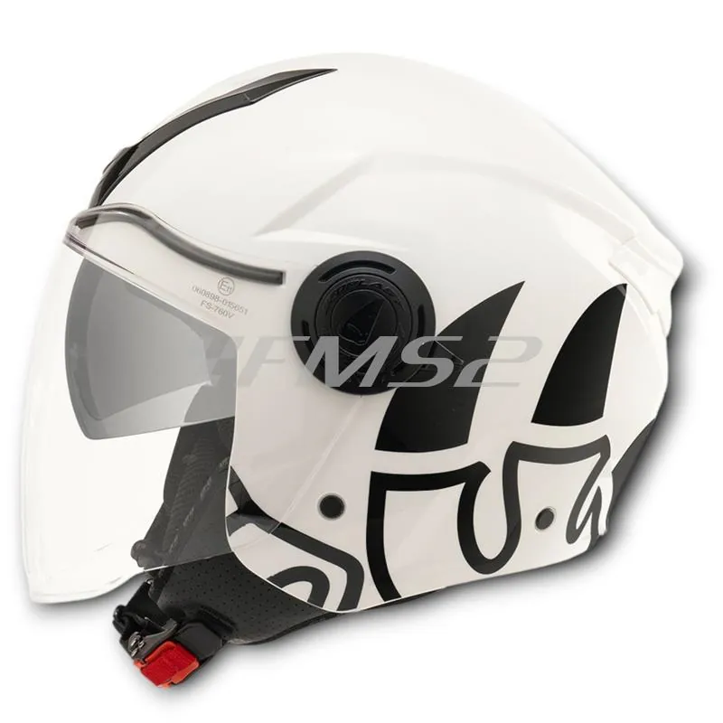Casco jet Malossi di colore bianco e grafiche nere con taglia XL, ricambio 3915640W6