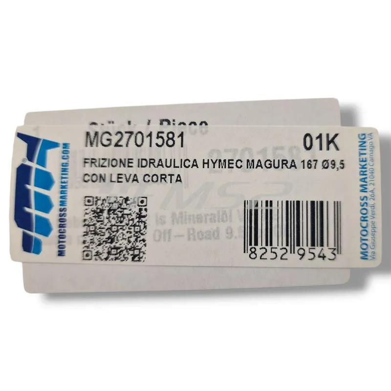 Comando frizione idraulica MAGURA 167 Ø9,5 con leva corta — uso con olio minerale (NO DOT) - Motocross Marketing MG2701581