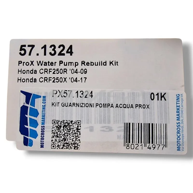 Kit revisione pompa acqua PROX Honda CRF 250 R prodotti dal 2004 fino al 2009 e CRF 250 X prodotti dal 2004 fino al 2018, ricambio PX57.1324