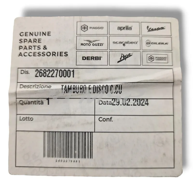 Tamburo freno ruota anteriore completo di cuscinetto e astuccio a rulli originale per Piaggio Ape 50 prodotti dal 1980 fino al 2017, ricambio 2682270001