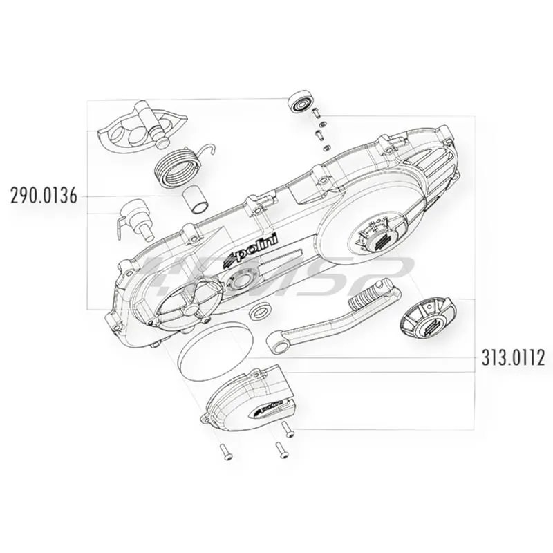 Coperchio Trasmissione Polini Evolution 1700311 per Piaggio Zip Aria/Liquido dal 1996, Zip SP – Carter Corto 10”