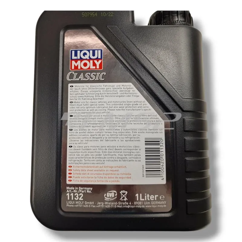 Olio motore LiquiMoly classic sae 30 minerale in flacone da 1 litro per motori 2 e 4 tempi di vecchia concezione tipo Piaggio Vespa e Ape, ricambio 267252138