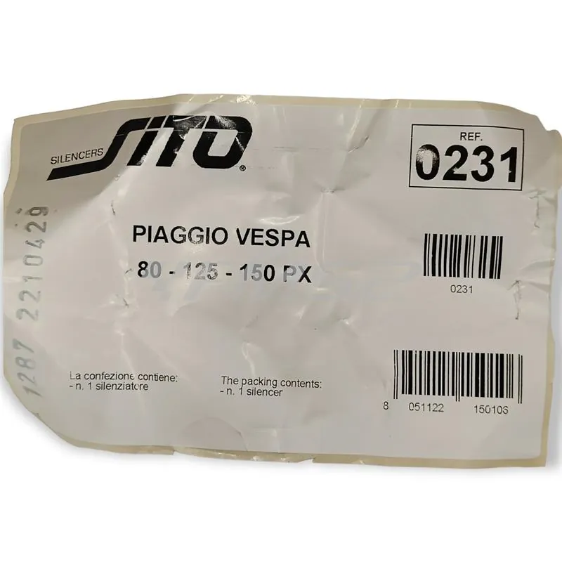 Marmitta sito per Piaggio Vespa 125-150 PX tipo originale tutte le versioni, ricambio 0231