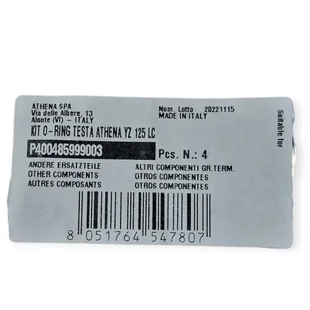 Kit guarnizioni o-ring testa cilindro Athena P400485999003 per Yamaha YZ 125 (1997-2011) e Gas Gas EC 125 (2013-2015)