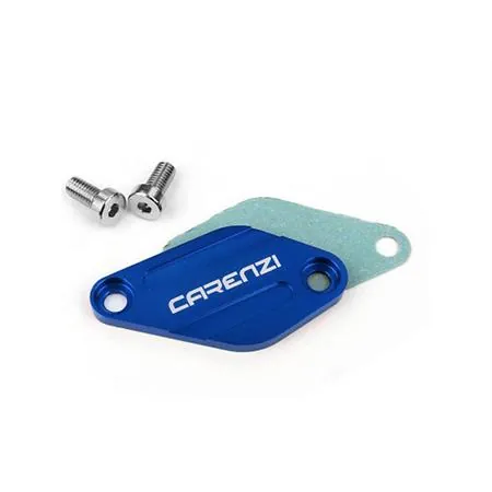 Coperchio otturatore pompa olio Carenzi in alluminio di colore blu per motore Derbi e AM6, ricambio 289080B