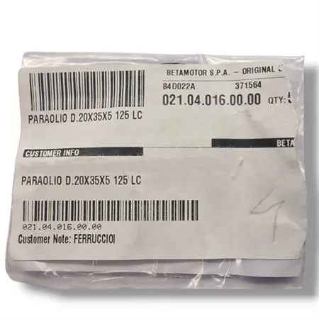 Paraolio 20x35x5 SD HS specifico uscita albero cambio secondario lato pignone originale Motori Minarelli per Beta ENDURO/MOTARD RR 125 LC 2013-2020, ricambio 021.04.016.00.00