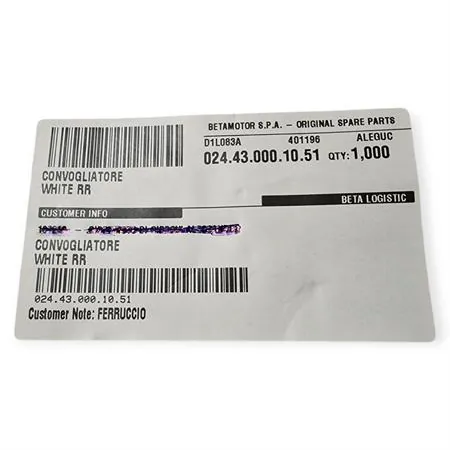 Convogliatore sinistro bianco specifico per BETA ENDURO/MOTARD RR 50 2T 2012-2020 e ENDURO RR 125 4T 2013-2016, ricambio 024.43.000.10.51