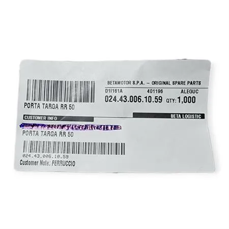 Porta targa originale BETA per BETA ENDURO/MOTARD RR 50 2T 2012-2017, ricambio 024.43.006.10.59