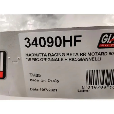 Marmitta Giannelli 34090HF per BETA ENDURO/MOTARD RR 50cc prodotti dal 2018 fino al 2022 (type C3/C4/C5) con Ø innesto 22mm