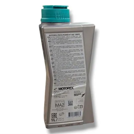 Olio motore Motorex Cross Power 4 tempi 10W-50 JASO MA2, API SP/SN/SM - flacone da 1 litro, ricambio M308241