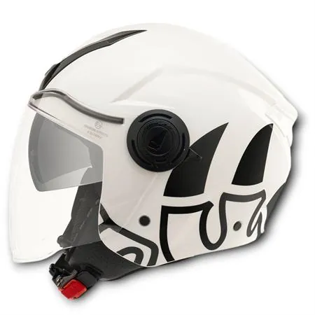 Casco jet Malossi di colore bianco e grafiche nere con taglia XL, ricambio 3915640W6
