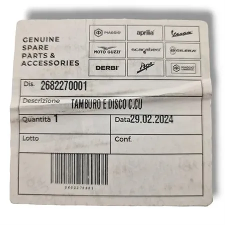 Tamburo freno ruota anteriore completo di cuscinetto e astuccio a rulli originale per Piaggio Ape 50 prodotti dal 1980 fino al 2017, ricambio 2682270001