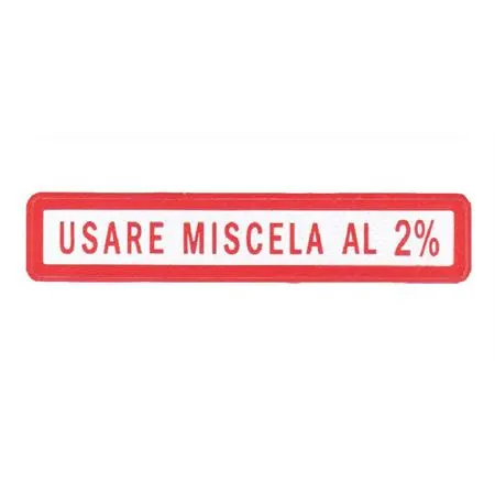 Targhetta adesiva 'usare miscela al 2%' RMS piccola, rosso/argento - Ricambio 142720470 per ciclomotori e Vespa small frame