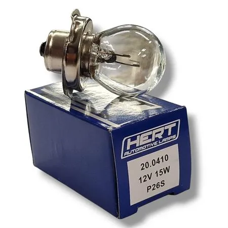 Lampadina SGR Hert piattello P26S a 12 Volt e 15 Watt con vetro trasparente, ricambio 200410